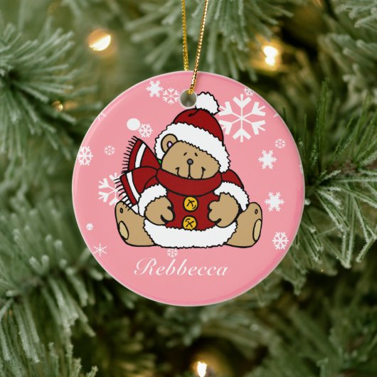 Cute Personalized Xmas Teddy Bear Keramisch Ornament (Boom)