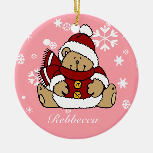 Cute Personalized Xmas Teddy Bear Keramisch Ornament (Voorkant)