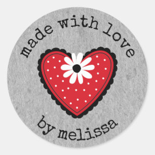 Cute Personallated Made with Love Heart Ronde Sticker