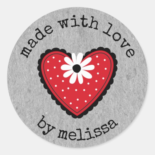 Cute Personallated Made with Love Heart Ronde Sticker (Voorkant)