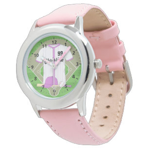 Cute Personated Baseball roze Horloge