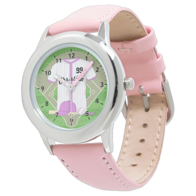Cute Personated Baseball roze Horloge (Gekanteld)