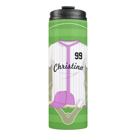 Cute Personated Baseball roze Thermosbeker (Voorkant)