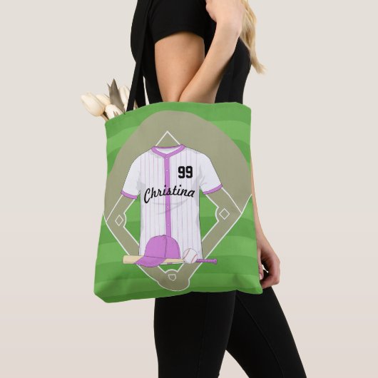 Cute Personated Baseball roze Tote Bag (Dichtbij)