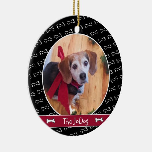 Cute Personated Dog Photo Dog Bone Pattern Black Keramisch Ornament (Rechts)