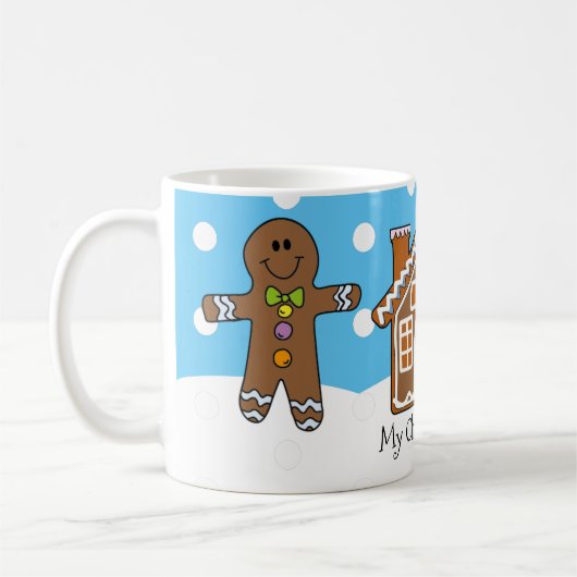 Cute Personated Gingerbrood Kerstblauw Koffiemok (Links)