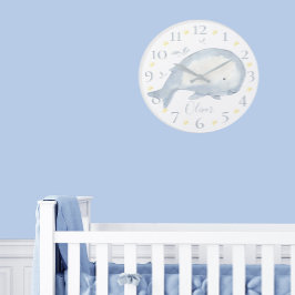 Cute Personated Waterverf Baby Whale Nautical L Grote Klok