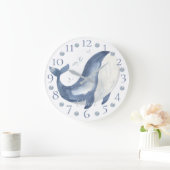 Cute Personated Waterverf Nautical Blue Whale L Grote Klok (Huis)