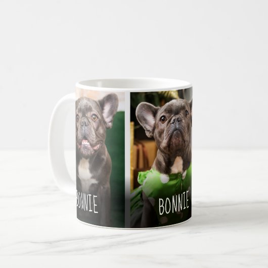 Cute Pet 3 Foto Collage Modern Naam Koffiemok (Voorkant links)