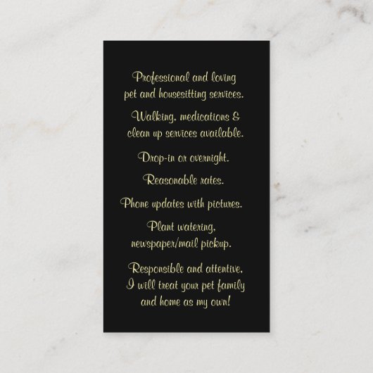 Cute Pet and Housesitting Dog Cat Visitekaartje (Achterkant)