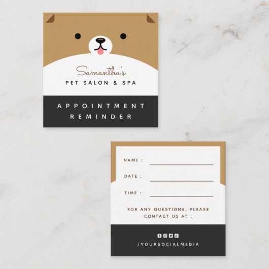 Cute Pet Appointment Reminder Salon & Spa Modern Vierkante Visitekaartje (Voorkant / Achterkant)