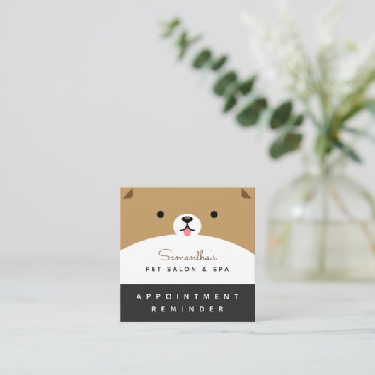 Cute Pet Appointment Reminder Salon & Spa Modern Vierkante Visitekaartje (Staand voorkant)