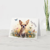 Cute Pet Chihuahua Puppy Dog en Flowers Birthday Kaart (Voorkant)