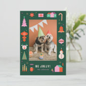 Cute Pet Dog Colorful Frame Christmas Photo Feestdagenkaart (Staand voorkant)