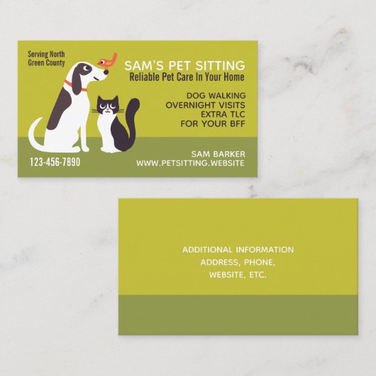 Cute Pet Dog, Kitty Cat en Bird | Dierlijke dienst Visitekaartje (Voorkant / Achterkant)