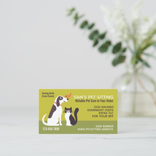Cute Pet Dog, Kitty Cat en Bird | Dierlijke dienst Visitekaartje (Staand voorkant)