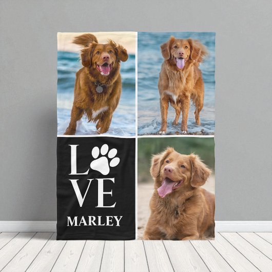 Cute Pet Dog Lover Paw Print 3 Photo Collage Fleece Deken