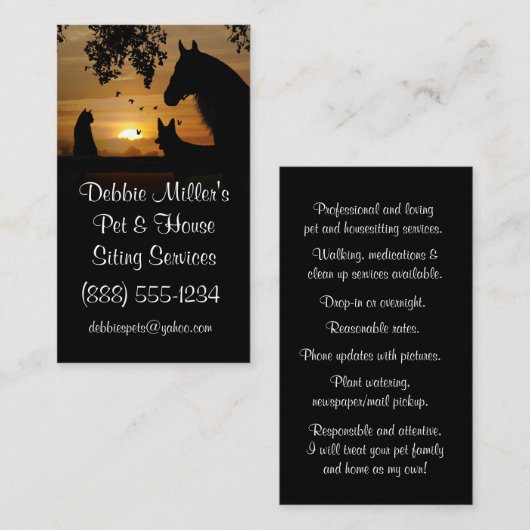 Cute Pet en Housesitting Dog Cat Horse Visitekaartje (Voorkant / Achterkant)