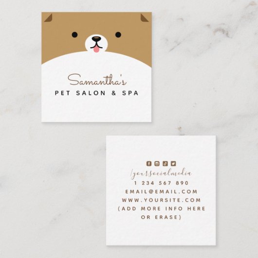 Cute Pet Face Dog Salon and Spa Funny Veterinarian Vierkante Visitekaartje (Voorkant / Achterkant)