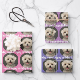 Cute Pet Foto Roze Paarse Lavender Birthday Inpakpapier Vel