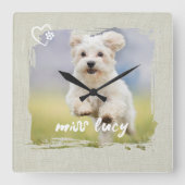 Cute Pet Keepsake Photo Playful Typography Vierkante Klok (Voorkant)