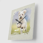Cute Pet Keepsake Photo Playful Typography Vierkante Klok (Hoek)