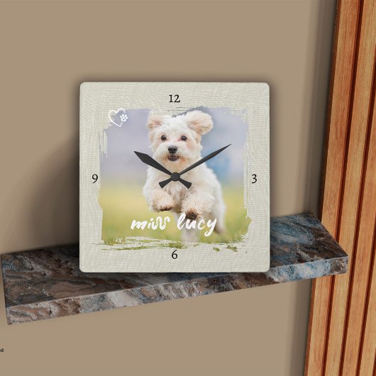 Cute Pet Keepsake Photo Playful Typography Vierkante Klok