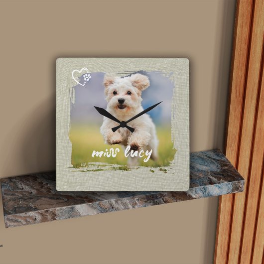Cute Pet Keepsake Photo Playful Typography Vierkante Klok