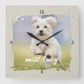 Cute Pet Keepsake Photo Playful Typography Vierkante Klok (Voorkant)