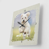 Cute Pet Keepsake Photo Playful Typography Vierkante Klok (Hoek)