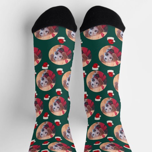 Cute Pet Photo Emerald Green Santa Hats Kerstmis Sokken (Top)