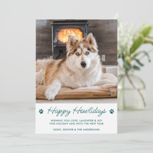 Cute Pet Photo Happy Howlidays Hondenliefhebber Ke Feestdagenkaart (Staand voorkant)