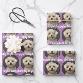 Cute Pet Photo Lavender Happy Birthday Inpakpapier Vel