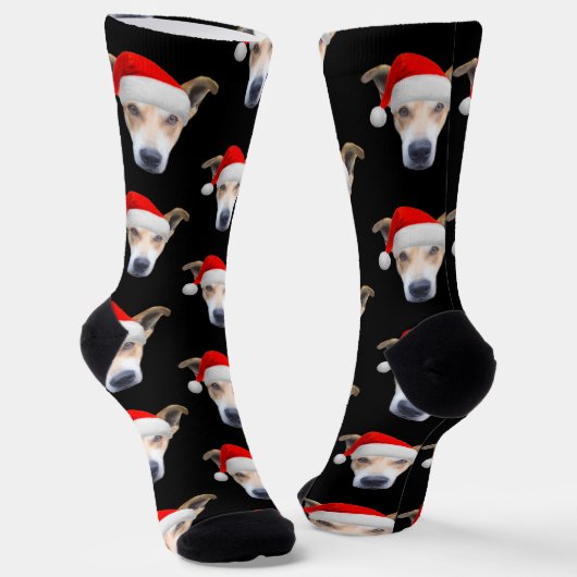 Cute Pet Photo Pattern Black Red Kerstmis Sokken (Gebogen)