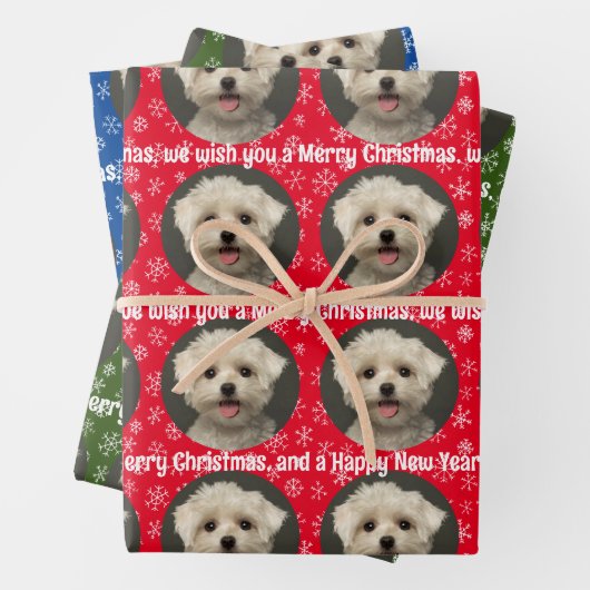 Cute Pet Photo Pattern Snowflakes Merry Kerstry Inpakpapier Vel (In situ)