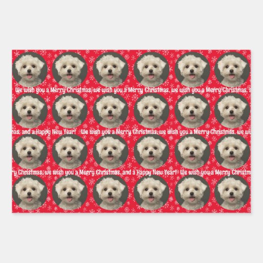 Cute Pet Photo Pattern Snowflakes Merry Kerstry Inpakpapier Vel (Voorkant)