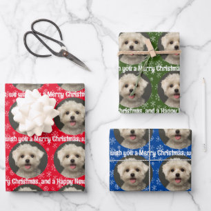 Cute Pet Photo Pattern Snowflakes Merry Kerstry Inpakpapier Vel