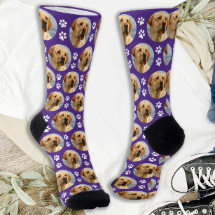 Cute Pet Photo Paw Prins Custom Paars Dog Face Sokken