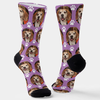 Cute Pet Photo & Paw Prints Dog of Cat Lavender Sokken