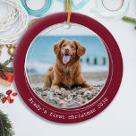 Cute Pet Photo Quarantine Red Dog Year in Review Keramisch Ornament<br><div class="desc">Het beste jaar ooit! Volgens de honden. Decoreer je boom of stuur een speciaal cadeau met deze super schattige persoonlijke kerstfoto's. Deze grappige kerstsierbloem voor pandemische quarantainehonden zal een favoriet zijn bij alle hondenliefhebbers. Voeg de foto van je hond toe en personaliseer je met naam en jaar. De versiering is...</div>