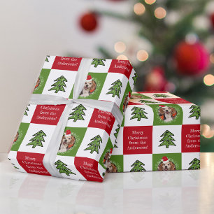Cute Pet Photo Santa Hat Red Green Cadeaupapier