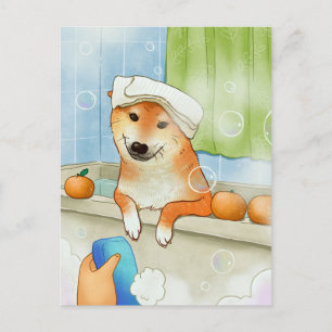 Cute Pet Shiba Inu Dog Bathing Funny Briefkaart