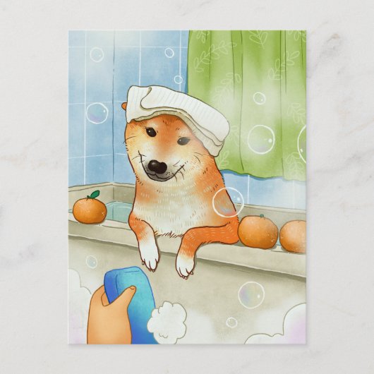 Cute Pet Shiba Inu Dog Bathing Funny Briefkaart (Voorkant)