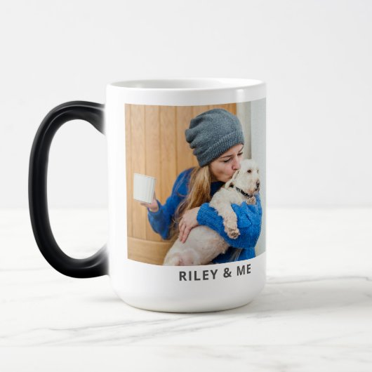 Cute Pet Simple Modern Photo And Name Mug Magische Mok (Links)