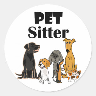 Cute Pet Sitter Dog and Cat Cartoon Ronde Sticker
