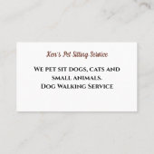 Cute Pet Sitting Animal Care Dog Walking Visitekaartje (Achterkant)
