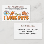 Cute Pet Sitting Animal Care Dog Walking Visitekaartje (Voorkant / Achterkant)