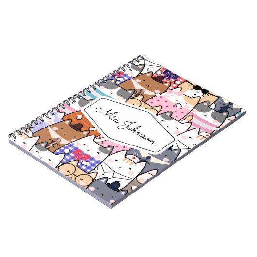 Cute Pet Whimsical Kitten Cat Pattern Kinder Name Notitieboek (Linkerzijde)