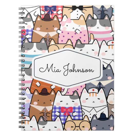Cute Pet Whimsical Kitten Cat Pattern Kinder Name Notitieboek (Voorkant)