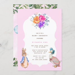Cute Peter Rabbit Baby in Girl Shower Invitation Kaart